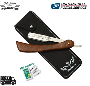 BARBER SALON/STRAIGHT CUT THROAT SHAVING RAZOR SHAVETTE REAL WOOD HANDLE+BLADES - Picture 1 of 6