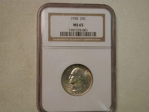 1936 25C Washington Quarter NGC MS 65 golden toning - Picture 1 of 7