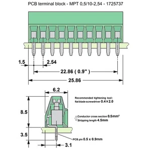 2pcs ╍ 10way 2.54mm PCB Screw Terminals ╍ Phoenix  MPT 0.5/10-2.54-1725737 - Picture 1 of 3