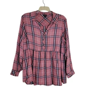 Babydoll manga larga rosa salmón y negro talla 3X Torrid a cuadros - Imagen 1 de 5
