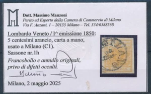 1850 LOMBARDO VENETO 5 CENT GIALLO ARANCIO CERTIFICATO   F/4033 - Imagen 1 de 1