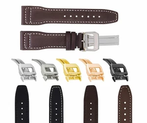 18MM DEPLOYMENT BUCKLE CLASP FOLDING LEATHER BAND FOR IWC PILOT PORTUGESE SHINY - Picture 1 of 6