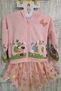 Minnie Mouse Tutu Skirt Sweatshirt Set 5 & 6 Girls Pink Hoodie T-Shirt 3pc NEW - Picture 1 of 12