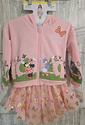 Minnie Mouse Tutú Falda Sudadera Conjunto 5 y 6 Niñas Rosa Sudadera con Capucha Camiseta 3 piezas NUEVO Foto 1 de 4
