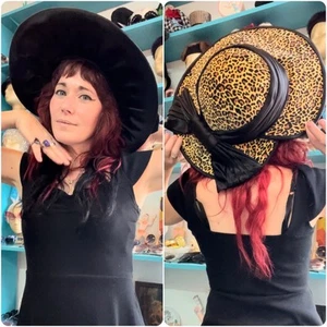 Vintage 50s | Halo Saucer Tilt Hat Delia Deetz Goth Beetlejuice | Leopard Print - Picture 1 of 9