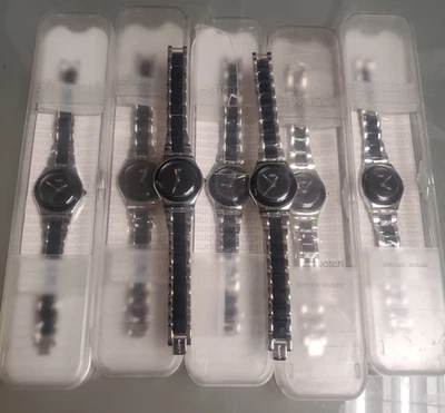 Lot of 7 Swatch Ladies Irony Black Dial Two Tone Stainless Steel Watch YLS168G - Image 1 of 4