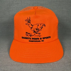 Cappello snapback camionista vintage berretto Danny’s Pawn & Sports Hempstead NC arancione caccia - Foto 1 di 9