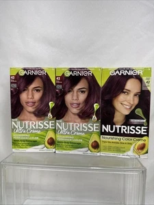 (3) Garnier Nutrisse 42 deep burgundy black Cherry Nourish Permanent Hair Color - Picture 1 of 5