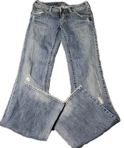 Silver Jeans Womens 29 Boot Cut Low Rise Distressed Denim Stretch Pioneer 29x33 - Picture 1 of 11