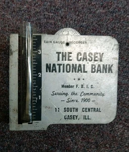 Vintage Advertising Metal Rain Gauge Casey NATIONAL BANK CADEY ILLINOIS - Picture 1 of 2