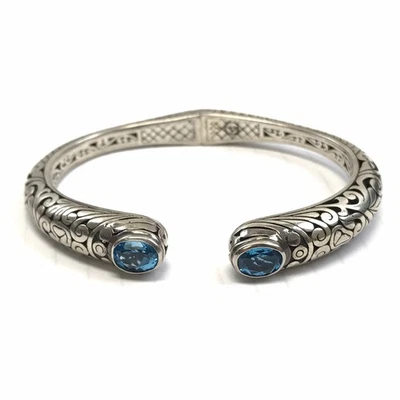 Bracelete feminino prata esterlina e topázio azul Bali com punho articulado ~2,75" - Imagem 1 de 4