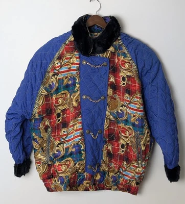 Chaqueta de bombardero barroca vintage Clipper Bay cuello de piel sintética borde de cadena talla S Foto 1 de 4