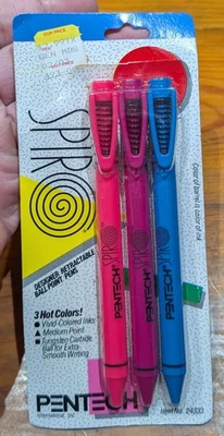Vintage Pentech SPIRO 3pk Medium Point Ball Point Pens, Neon Colors No. 24333 - Image 1 of 3