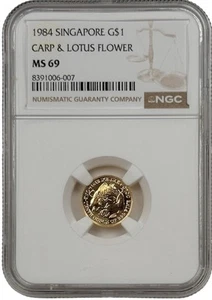 1984 Singapore $1 Gold Carp & Lotus Flower 1/10 oz Coin NGC MS 69 - Picture 1 of 2