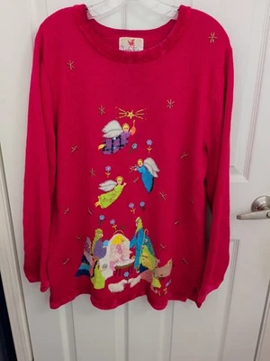 Quacker Factory Women's Red Angels Nativity L/S Pullover Sweater Large - Image 1 of 4