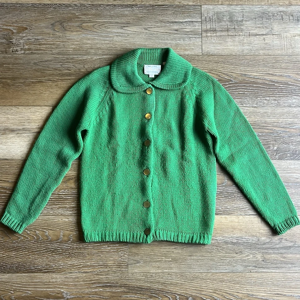 Cárdigan Suéter Tejido a Mano Años 60 De Colección Cuello Peter Pan Verde Mujeres M MCM Mod Foto 1 de 4