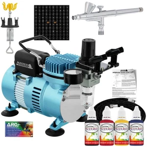 Master Airbrush Temporary Tattoo Compressor Kit, 4 Color Body Art Paint Stencils - Picture 1 of 5