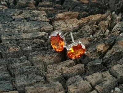 Pendiente Spessartine granate AAA + Pendiente de plata de ley 925 ovalado de calidad 6x4 Foto 1 de 4