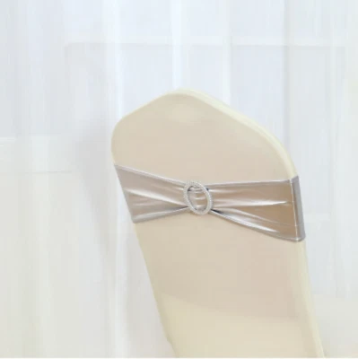 Bandas para fundas de silla metálicas plateadas brillantes spandex boda fiesta eventos fiesta decoración Foto 1 de 3
