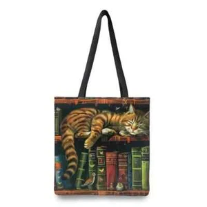 Adorable Cat Sleeping on Bookshelf - New - 14"x16" - Picture 1 of 5