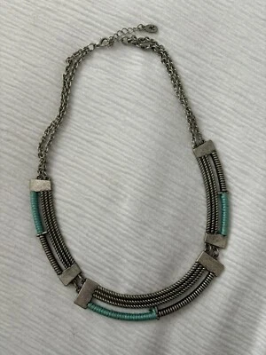 Collar de eslabones de cadena de metal para dama collar azul plata joyería para mujer Foto 1 de 2