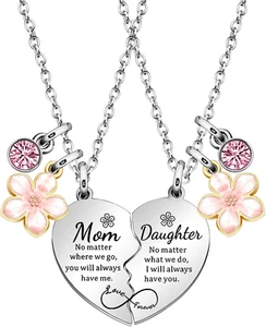 2Pcs Mother Daughter Heart Matching Pendant Necklace Set Gifts for Mom Mothers D - Picture 1 of 12
