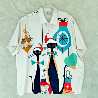 Hawaiian Christmas Atomic Retro Cats MCM Short Sleeve Shirt Mod Siamese Mens 4XL - Image 1 of 4