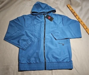 New Balance Mens Jacket Medium Blue Full Zip Hoodie Logo Windbreaker Top - Picture 1 of 12