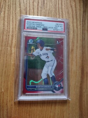 2022 Bowman Chrome Martin Gimenez RED LAVA REFRACTOR RC PSA 10 2/5 BLUE JAYS - Image 1 of 4