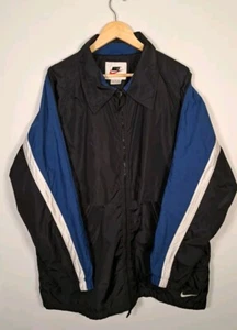 VINTAGE Nike Jacket Coat Extra Large XL Mens Black-blue 90s Big Swoosh Full-Zip - Picture 1 of 16