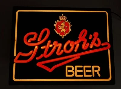 Stroh’s Beer Light Up Sign 20.5”x15.5”x5” Faux Neon Mancave Den Garage Pabst - Image 1 of 4