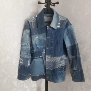 Male patchwork denim blue jacket size XL, Unisex Boro jacket from recycled jeans - Picture 1 of 10