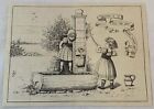 1888 magazine engraving~  LITTLE GIRLS PUMPING WATER INTO A BUCKET WITH A HOLE