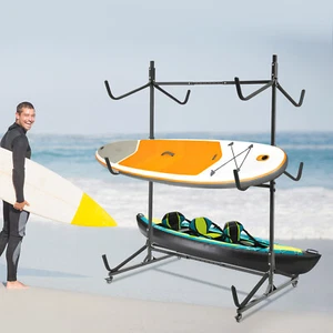 Scaffale Porta Kayak Indipendente a 3 Livelli, Supporto Porta Kayak Resistente con Ruote - Foto 1 di 18