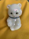Fenton Opal Carnival September w/ Necklace Hand Painted Sitting Bear 1987 Signed