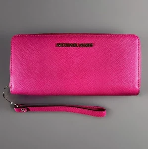 MICHAEL KORS Geldbörse Hot Pink Jet Set Travel Flat Saffiano Leder Zip Around - Bild 1 von 13