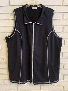 Quaker Factory Women’s Vest Black White Stitching Rhinestone Zipper Size 3X - Picture 1 of 5