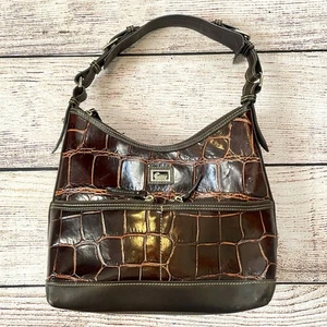 Dooney & Bourke braun Dillen Krokoprägung Leder Doppel Umhängetasche Handtasche - Bild 1 von 12