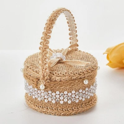 Trauringbox, rustikales Schmucketui aus Leinen für die Zeremonie zum - Bild 1 von 4