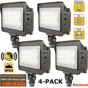 4pcs LED Flood Light Dusk to Dawn, Waterproof Outdoor Security Lighting Fixtures - Picture 1 of 19