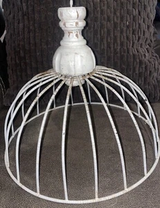 VINTAGE STYLE CHIPPY WHITE PAINT WOOD & METAL FARMHOUSE CLOCHE 35” ROUND X 11” - Picture 1 of 5