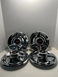 (4) 3 BAR FLUTED SPINNERS CENTER CAPS FOR CHEVY RALLY WHEELS 7", BVF LOGO - Picture 1 of 5