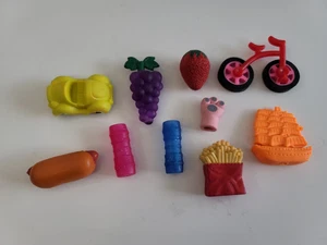 Rubber Eraser Lot Pencil Grips Bike Boat French Fries Car Hot dog Paw Food VTG - Picture 1 of 8