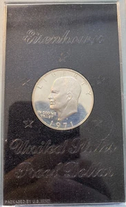 1971-S US Mint Eisenhower Proof Silver Dollar Brown Box OPG - Picture 1 of 5