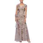 Alex Evenings Women's Pink Embellished-Lace Embroidered Gown & Shawl Sz 8