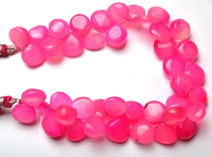 Natural Hot PINK Chalcedony SMOOTH HEART SHAPE Briolette Beads 10-11 MM 8" - Picture 1 of 2