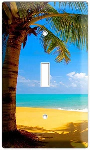 EXÓTICA PALMERA PARADISE ISLA ARENA PLAYA 1 BANDA INTERRUPTOR DE LUZ PLACA DE PARED DE ARTE - Imagen 1 de 1