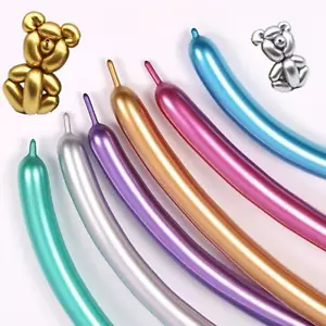 25Pcs Metallic Color Magic Long Animal Tying Twist Latex Balloons 1.8g Free Pump - Picture 1 of 13