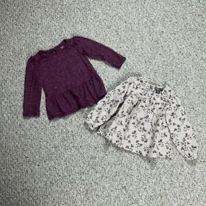 Gap/Just One You Girls 18M 18 Month Purple Cream Long Sleeve Lot Of 2