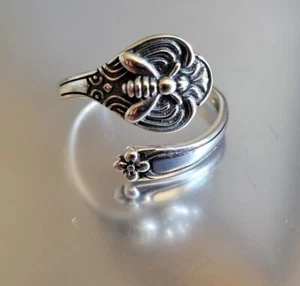 925 Sterling Silver Bumble Bee Spoon Ring Silver Garden Insect Boho Band - Picture 1 of 5
